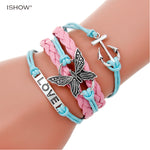 Hot selling butterfly Leather bracelet