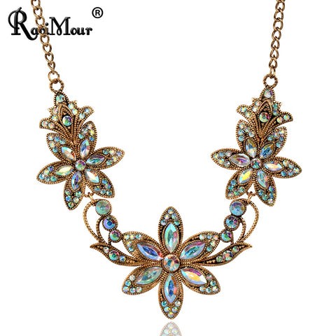 RAVIMOUR Fashion Vintage Statement Women Necklace New Crystal Bauhinia Flower Necklaces & Pendants Maxi Choker Collares Jewelry