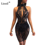 Liooil Black Halter Sequin Dress