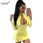 Liooil Lace Up Sexy Suede Dress