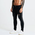 Gingtto Stripe Ripped Skinny Jeans For Men Classic Hip Hop Stretch Jeans Elastic Pant Designer Brand Fashion Slim Fit With Chain