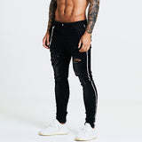 Gingtto Stripe Ripped Skinny Jeans For Men Classic Hip Hop Stretch Jeans Elastic Pant Designer Brand Fashion Slim Fit With Chain