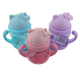 250ml Cute Kitty Baby Feeding Cup with Straw Children Learn Feeding Drinking Bottle with Handle Kids Training Cup BE-005